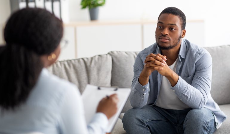 Man receiving psychiatric treatment